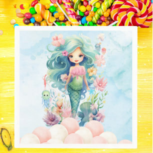 Whimsical Zeemeermin Roze Blauw Verjaardagsfeest S Servet