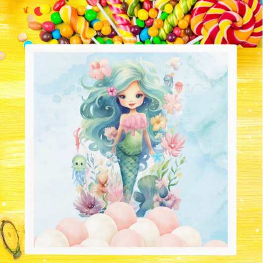 Whimsical Zeemeermin Roze Blauw Verjaardagsfeest S Servet