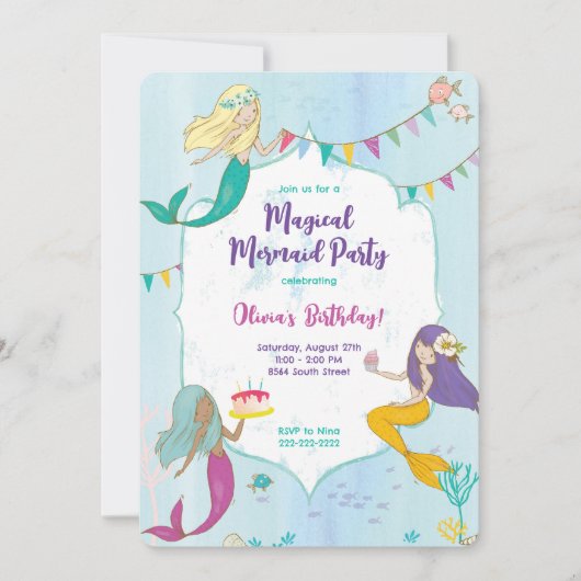 Whimsical Zeemeermin Verjaardagsfeestje Kaart (Voorkant)