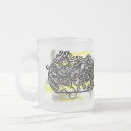 Whimsical Zen Doodle Monochrome Bloemen Gele Accen Matglas Koffiemok