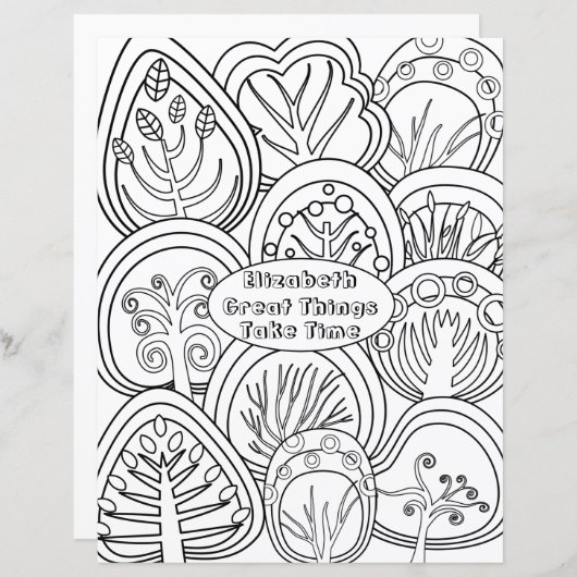 Whimsical Zen Doodle Trees Quote Name Coloring (Voorkant / Achterkant)