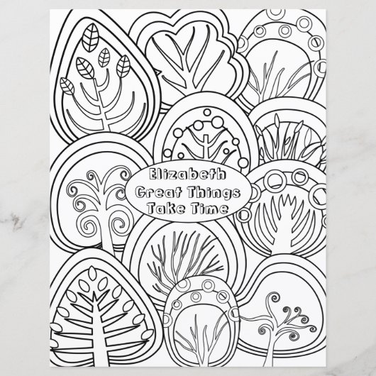 Whimsical Zen Doodle Trees Quote Name Coloring (Voorkant)
