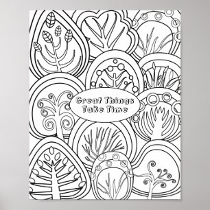 Whimsical Zen Doodle Trees Quote Relaxing Coloring Poster
