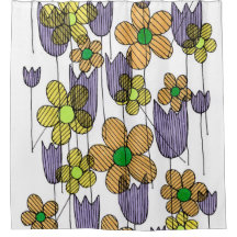 Whimsical Zen Doodle Wildebloemen Gordijn