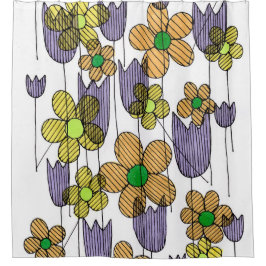 Whimsical Zen Doodle Wildebloemen Gordijn