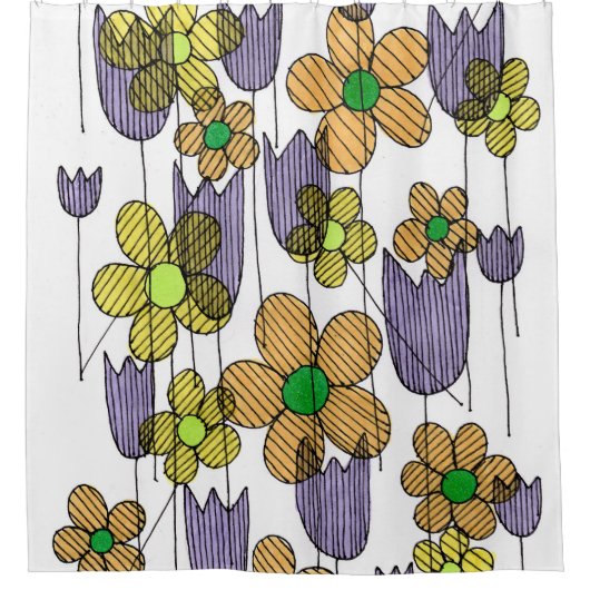Whimsical Zen Doodle Wildebloemen Gordijn (Voorkant)