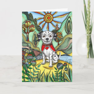 Whimsical Zentangle Gevlekte Hond en Zon Kunst Kaa Kaart