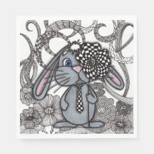 Whimsical Zentangle Konijn met Geruite Das Vierkan