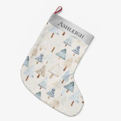 Whimsical Zilver Blauw Cream Kerstbomen Grote Kerstsok (Voorkant (Hangend))