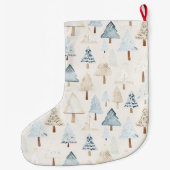 Whimsical Zilver Blauw Cream Kerstbomen Grote Kerstsok (Achterkant)