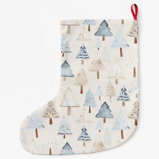 Whimsical Zilver Blauw Cream Kerstbomen Grote Kerstsok (Achterkant)