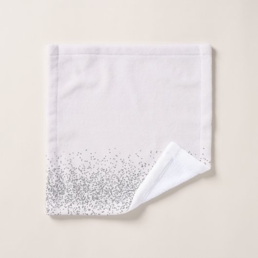Whimsical zilveren glitter op wit monogram bad handdoek (Wasdoekje)