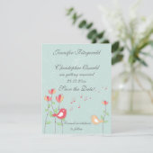 Whimsical Zingende Vogels met Bloemen Save the Dat Kaart (Staand voorkant)