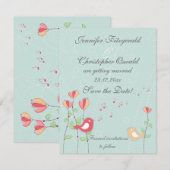 Whimsical Zingende Vogels met Bloemen Save the Dat Kaart (Voorkant / Achterkant)