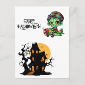 Whimsical Zombie Pilot Vliegtuig Kinder Halloween Briefkaart (Voorkant)