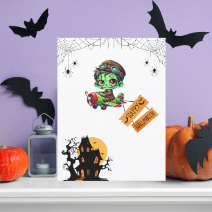 Whimsical Zombie Pilot Vliegtuig Kinder Halloween Briefkaart