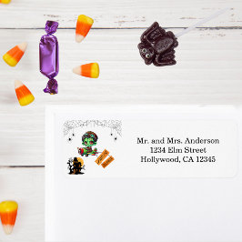 Whimsical Zombie Pilot Vliegtuig Kinder Halloween Etiket