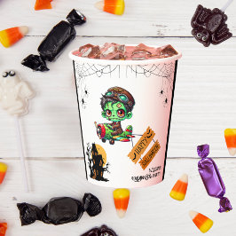 Whimsical Zombie Pilot Vliegtuig Kinder Halloween Papieren Bekers