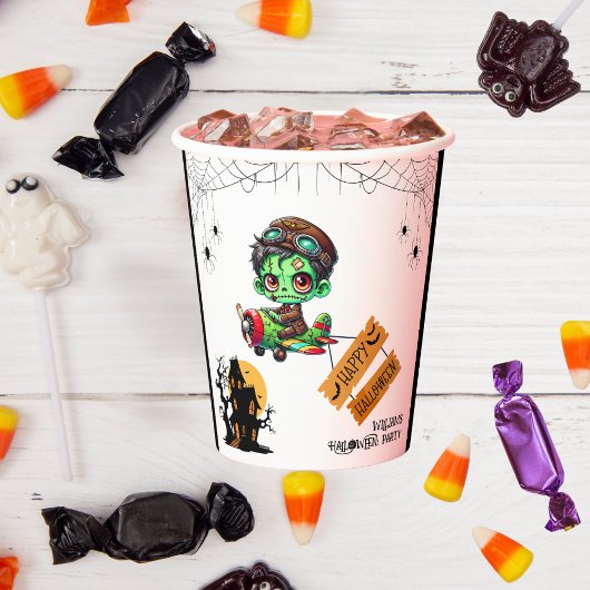 Whimsical Zombie Pilot Vliegtuig Kinder Halloween Papieren Bekers