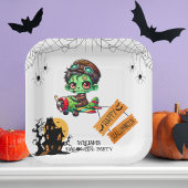 Whimsical Zombie Pilot Vliegtuig Kinder Halloween Papieren Bordje