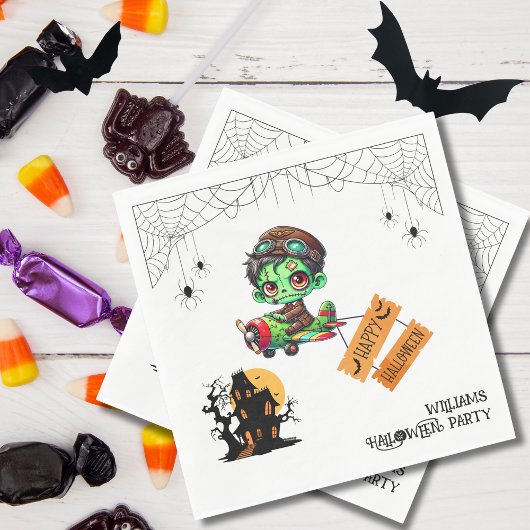 Whimsical Zombie Pilot Vliegtuig Kinder Halloween Servet