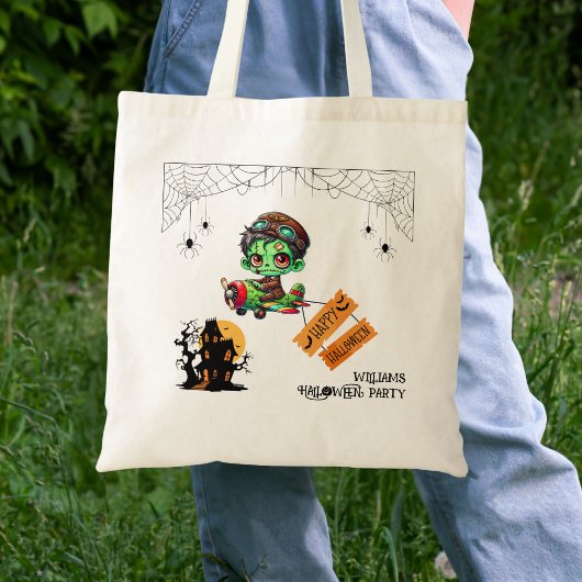 Whimsical Zombie Pilot Vliegtuig Kinder Halloween Tote Bag