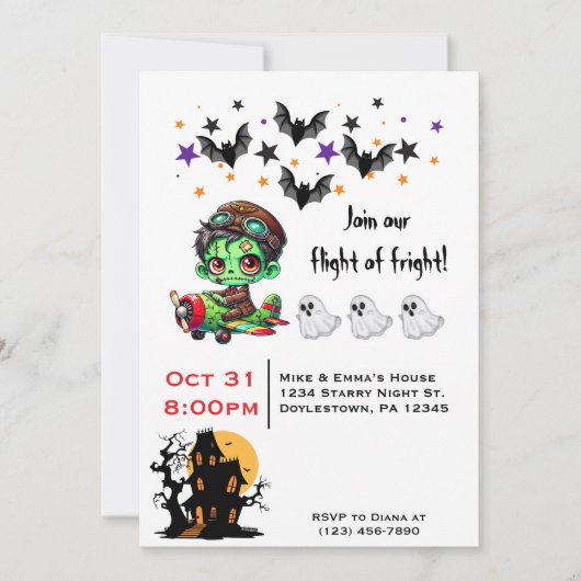 Whimsical Zombie Pilot Vliegtuig Schattigee Ghosts Kaart (Voorkant)