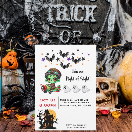 Whimsical Zombie Pilot Vliegtuig Schattigee Ghosts Kaart