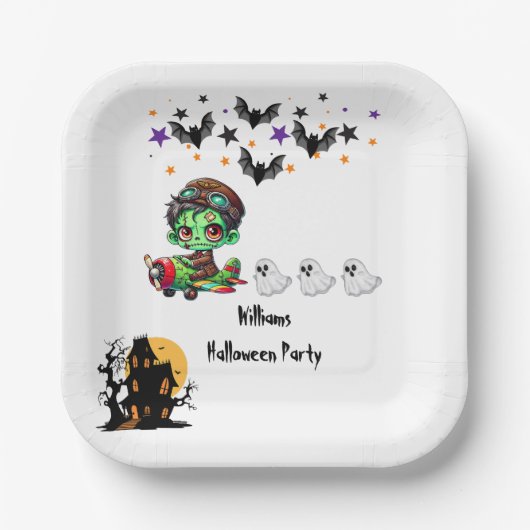 Whimsical Zombie Pilot Vliegtuig Schattigee Ghosts Papieren Bordje (Voorkant)