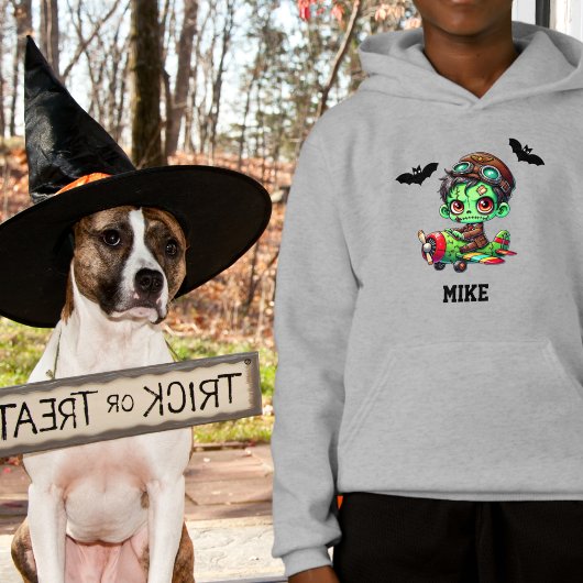 Whimsical Zombie Vliegtuig Bat Waterverf Halloween