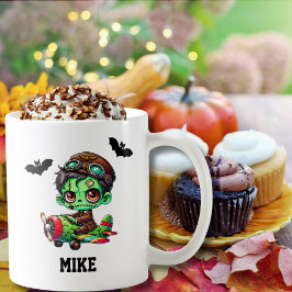 Whimsical Zombie Vliegtuig Bat Waterverf Halloween Koffiemok