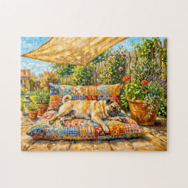 Whimsical Zomer Terras Mops Hond Illustratie Legpuzzel