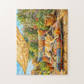 Whimsical Zomer Terras Mops Hond Illustratie Legpuzzel (Verticaal)