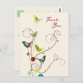 Whimsical zomer vogel en wervelingen modern dank u briefkaart (Voorkant / Achterkant)