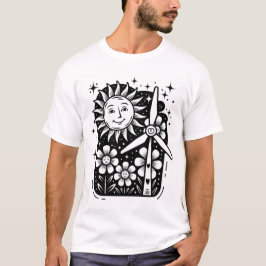Whimsical Zon, Bloemen & Windturbine Eco Art T-shirt