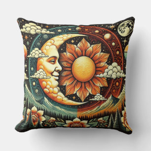 Whimsical Zon en Maan in een Surrealistische Kosmo Kussen