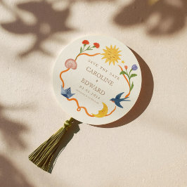 Whimsical Zon- en Maanronde Save the Date Kaart