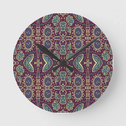 Whimsical Zon & Oerwoud Pattern Ronde Klok (Voorkant)