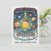Whimsical Zonnestelsel Kerstfeest met mensen Kaart (Staand voorkant)