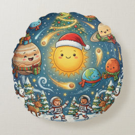 Whimsical Zonnestelsel Kerstfeest met mensen Rond Kussen
