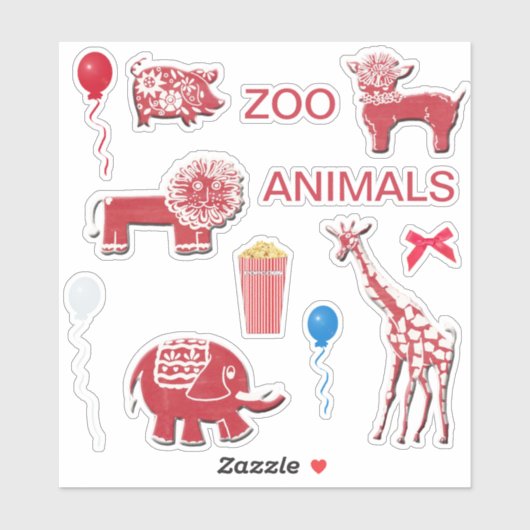Whimsical Zoo Scrapbooking Red & White Stickers (Vel)