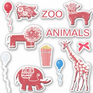 Whimsical Zoo Scrapbooking Red & White Stickers