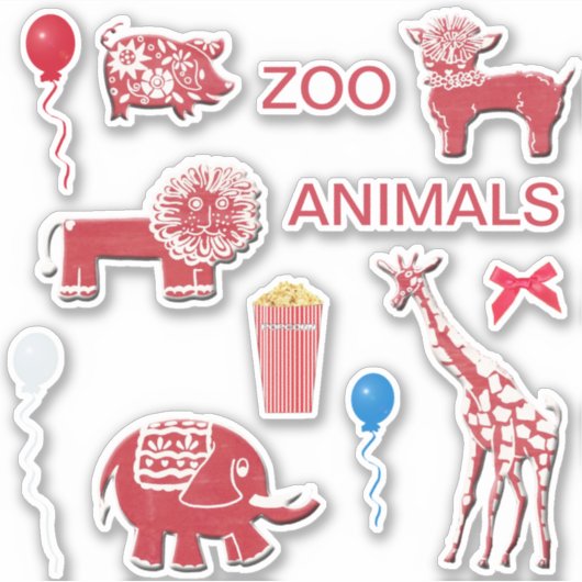 Whimsical Zoo Scrapbooking Red & White Stickers (Voorkant)