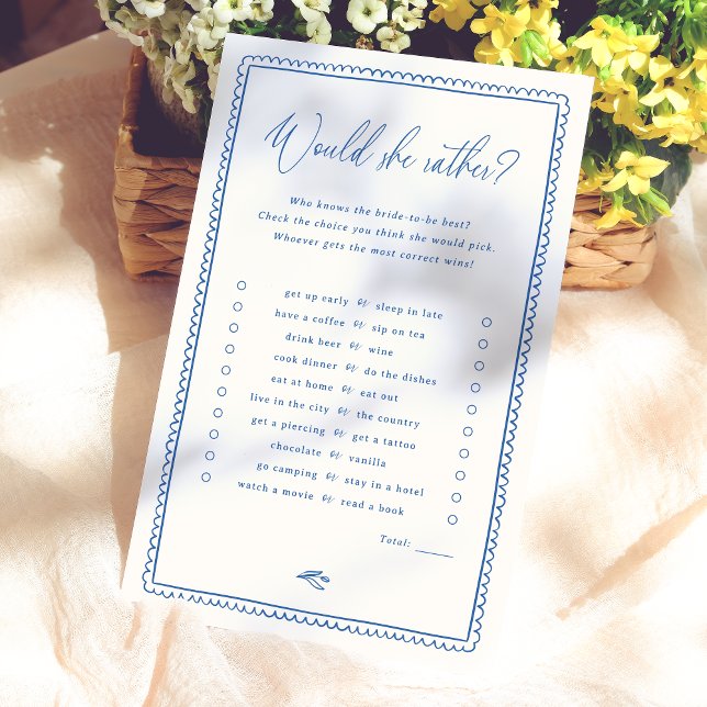 Whimsical zou ze liever Vrijgezellenfeest spel (Card Front Mock-up)