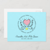 Whimsical Zwangerschap | Hart met Wings Turquoise Aankondigingskaart (Voorkant / Achterkant)