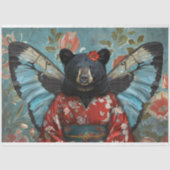 Whimsical Zwart Bloemen Beer Decoupage Tissuepapier (Voorkant)