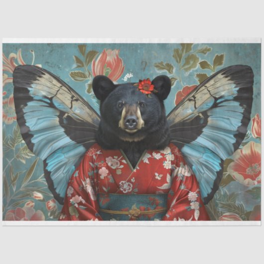 Whimsical Zwart  Bloemen Beer Decoupage Tissuepapier (Voorkant)