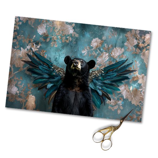 Whimsical Zwart  Bloemen Beer Decoupage Tissuepapier