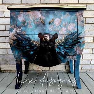 Whimsical Zwart Bloemen Beer Decoupage Tissuepapier