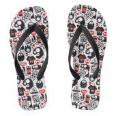 Whimsical Zwart en Rood Monster Doodle Teenslippers (Voetbed)